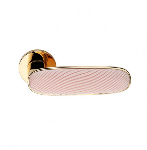 Klamka Dune DND kolor PVD-BG PSR antyczny złoty + różowa błyszcząca porcelana