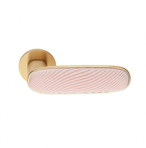 Klamka Dune DND kolor PVD-SG PSR antyczny złoty satyna + różowa błyszcząca porcelana